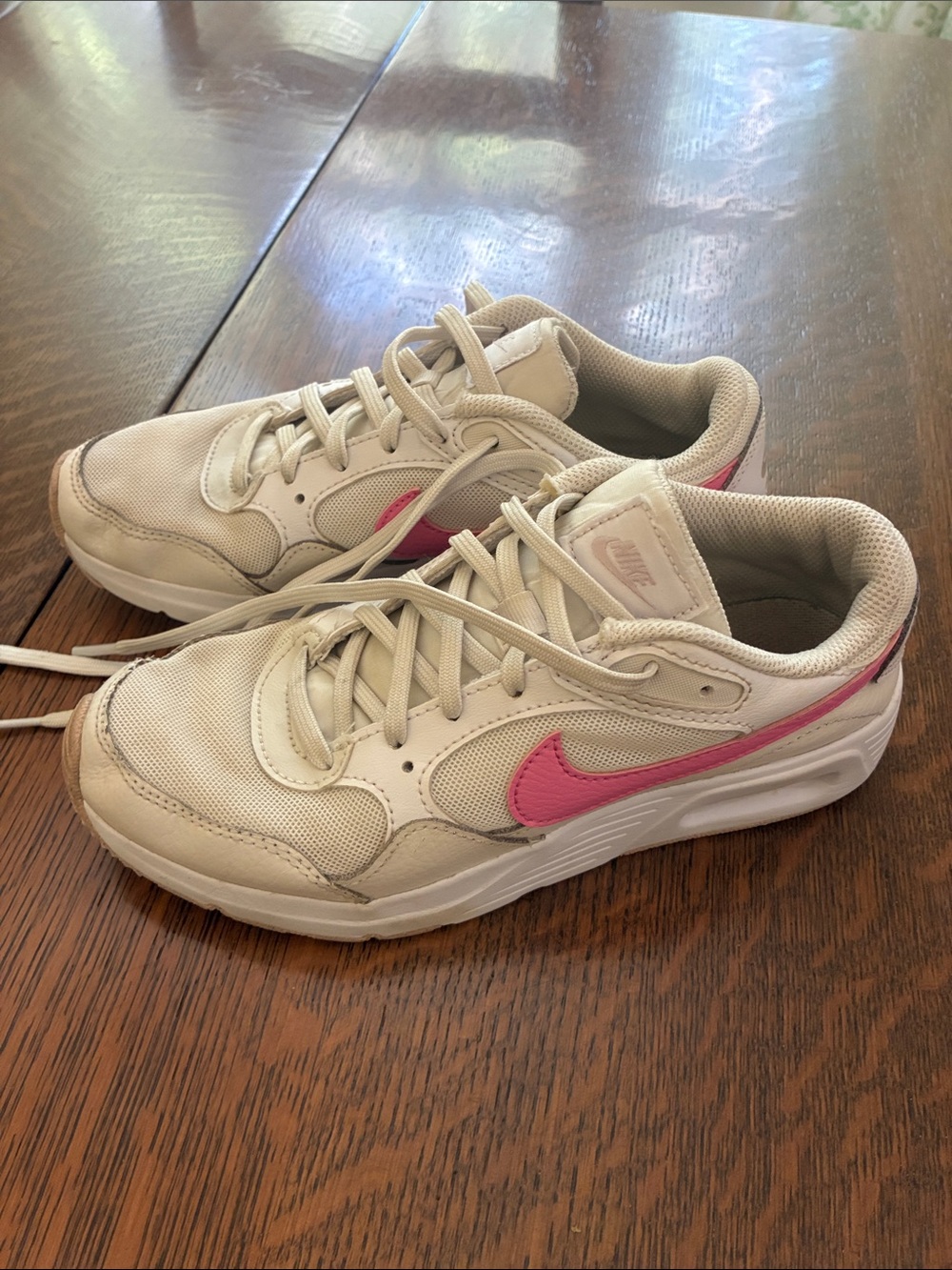 Nike Kids White Sneakers with Pink Swoosh